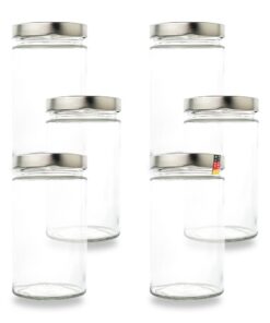 Flaschenbauer 6er Set Vorratsgläser 720ml | Glas Vorratsdosen für Obst, Gemüse & Gewürze | Silberne Schraubdeckel & Perf