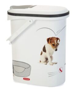 Curver Luftdichte Hundefutterbehälter 10L – Leichte Entnahme, bis zu 4kg Kapazität – Weiß mit Hundemotiv – Dichte Trocke