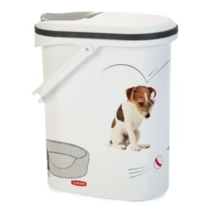 Curver Luftdichte Hundefutterbehälter 10L – Leichte Entnahme, bis zu 4kg Kapazität – Weiß mit Hundemotiv – Dichte Trocke