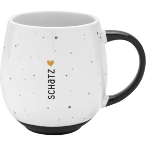GRUSS & CO Kaffeetasse "Schatz" | bauchige Porzellan-Tasse, 50 cl, farbiger Henkel und Boden | Geschenk Verliebte, Valen