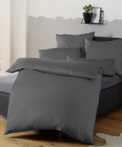 Bettwäsche 155x220 Anthrazit bügelfrei & knitterfrei - 1 mal Bettbezug + 1 mal Kissenbezug mit Reißverschluss Bettwäsc
