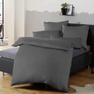 Soifox Bettwäsche Bügelfrei & Knitterfrei Anthrazit 155x220 - 1 Bettbezug + 1 Kissenbezug mit Reißverschluss