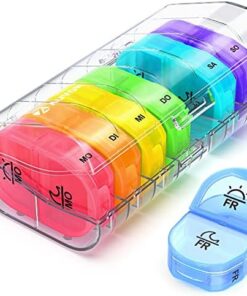 AUVON Tablettenbox 7 Tage Morgens Abends 2 Fächer - Feuchtigkeitsbeständige Pillendose für Hosentasche