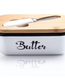 Edelstahl Butterglocke mit Holzdeckel für 250 g Butter | Multifunktionale Butterdose aus Edelstahl mit Messer, ideal fü
