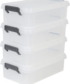 Iris Ohyama Aufbewahrungsboxen 4er-Set 4L stapelbar mit Clips MBX-4 Transparent Garage