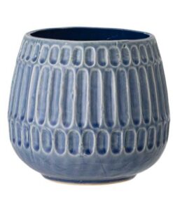 Vintage Nordring Übertopf für Zimmerplanten - blau, Keramik, Riff L (16,5 cm Ø) | Retro Nordring Blumentopf - blau, Ker