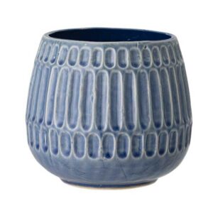 Vintage Nordring Übertopf für Zimmerplanten - blau, Keramik, Riff L (16,5 cm Ø) | Retro Nordring Blumentopf - blau, Ker