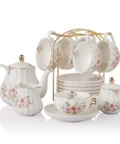 Sweejar Home Porzellan Teeservice Royal Family (Rose Flower) - Für Inspirierte Tee-Liebe Vasallen mit Becher, Untertasse
