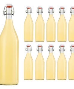 hocz 10x 1L Bügelflaschen Weiß mit Bügelverschluss - Großes Glasflaschen-Set 1000ml für Saft & Getränke