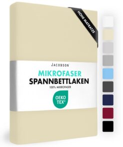 JACOBSON Premium Mikrofaser Spannbettlaken 180x200-200x220 für BOXSPRINGBETT & ÜBERLÄNGE (180x200cm - 200x220cm, Natur)