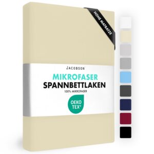 JACOBSON Premium Mikrofaser Spannbettlaken 180x200-200x220 für BOXSPRINGBETT & ÜBERLÄNGE (180x200cm - 200x220cm, Natur)