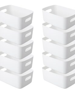 Kunststoff Aufbewahrungskorb mit Griffen Weiß 10 Stück 30x20x12cm Küchenschrank Badezimmer Desktop Organizer