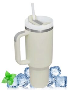 Youery Doppelwandiger Edelstahl Vakuum Isolierbecher 40oz für Heißer und Kalter Getränke mit Strohhalm und Henkel