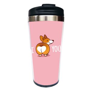 CUAJH Cute Corgi Dog I Love You Travel Coffee Mug für Frauen und Männer, isolierter Tumbler mit Versorgungsdeckel für Eh