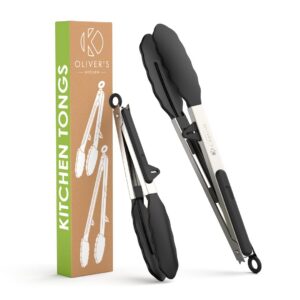 Oliver's Kitchen® Grillzange - Hochwertig Edelstahl & Silikon, Hitzebeständig, 2er Set - Nudelzange & Fleischzange mit V