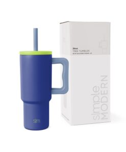 Simple Modern Thermobecher Trek 710ml | Isolierter Edelstahl-Trinkbecher mit Silikonstrohhalm und Griff | Eiskaffee-Reis