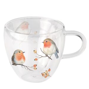 Ambiente Robin Family Rotkehlchen Teetasse 200ml doppelwandig Borosilikatglas Heißgetränke Meinungsbasierte Vorteile Fam