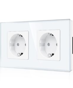 CNBINGO Glas Doppelsteckdose Unterputz in Weiß - Zweifach Schuko Steckdose mit Kindersicherung - 16 Amp Schutzkontakt Wa