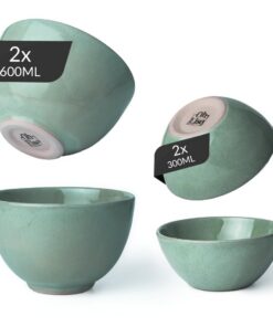 Handgefertigtes 4er Schüssel-Set aus Österreich – 2x 300ml & 600ml – stapelbar & spülmaschinenfest – ideal für Ramen, Ph