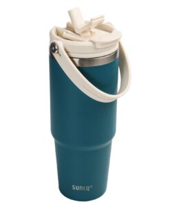 SUNTQ 850ml Isolierte Edelstahlbecher mitFlip Stroh und 2-in-1-Deckel - Portables Kaffee-Reisebecher für Outdoor-Aktivit