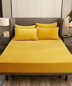 Flauschige Damier Spannbettlaken 90x200x30cm Gold Gelb Cashmere Touch Warm für Winter | Flauschige Damier Spannbettlake