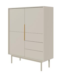 Selsey Kommode Aufbewahrungsschrank 3 Türen 3 Schubladen Hoch Push to Open Soft Close Viviaro Graubeige
