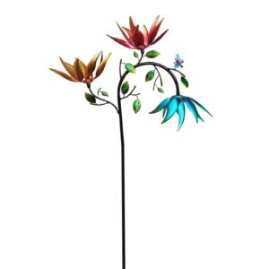Große Wetterfest Windmühle für Garten (95cm) mit Blumen & Schmetterlingen - Solarometall-Windrad