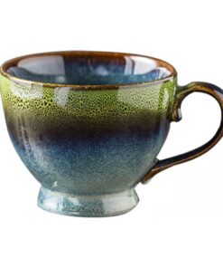 Große Keramik Tee Tasse 400ml Retro Steingut Kaffeebecher Grün mit Henkel