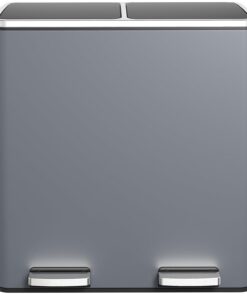 Clevich Mülleimer Küche Grau, Mülltrennsystem 60L, Softclose Deckel, Treteimer 2 x 30Liter