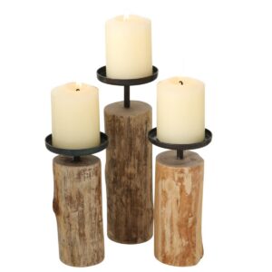Tempe 3-teiliges Kerzenständer Set - Holz & Metall, stilvolles Boho Design für Esstisch & Kommode, 4221400 | Tempe 3-te