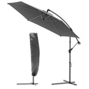 VOUNOT Ampelschirm 300 cm Sonnenschutz UV-Schutz Grau Kurbelschirm Kurbelvorrichtung Schutzhülle Gardenschirm