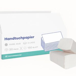 Inoverse 3000 Weiß Falthandtücher - Hochwertig & Praktisch für Spender,zigmalig benutzbar, Handtuchpapier (20 pc x 150 b