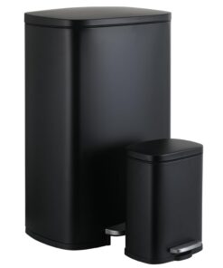 LIFERUN 50l & 5l Tretmülleimer Set für Küche | Abnehmbarer Inneneimer, Geruchisolierung, Softclose Dekel, 2er Stahlset S