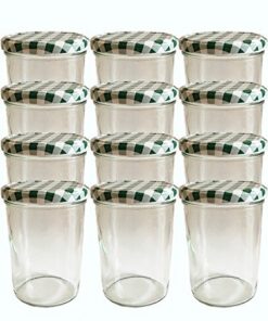 hocz Sturzgläser 24er Set 435 ml Grüner Karriert Drehverschluss für Marmelade Einmachen