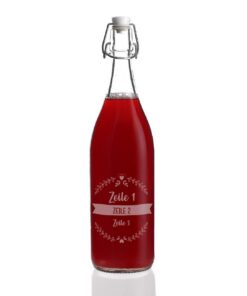 Herz & Heim® personalisierte Glas Bügelflasche graviert 3 Zeilen - Geschenkidee für Familie