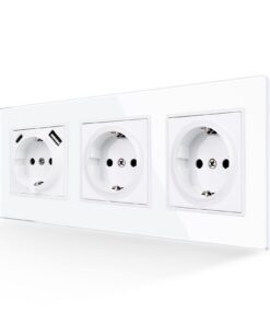 3-Steckdose in Weiß, Glas Steckdose mit USB A und Typ C Port, 16A, max. |1A, Unterputz Wandsteckdose-228 * 86mm, 250V 3