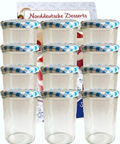 hocz Sturzgläser 12er Set 435 ml mit Blau Deckel & Etiketten Marmeladenglas Einmachglas