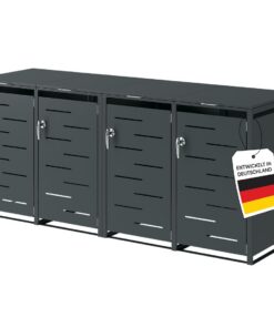 STEELSØN Diorus Wetterfest Mülltonnenbox 4er bis 240L abschließbar – Hochwertige Mülltonnenverkleidung für 4 Tonnen – An
