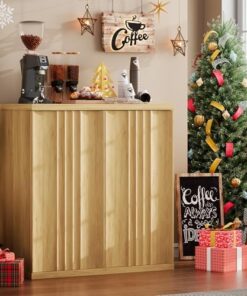 Moderne Holz-Sideboard mit 2 Wellentüren, Magnetischer Tür und verstellbarem Regal