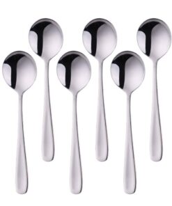 SBOMHS Esslöffel und Suppentassenlöffel aus 18/10 Edelstahl für Porridge und Mehrzweckverwendung - Silber - 6-stück Menu