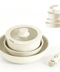 Topfset Induktion 16/18/20cm, Mit Abnehmbarem Griff & 3-in-1 Deckel | Platzsparendes Kochtopf Set für alle Herdarten | O