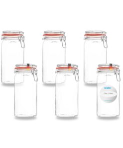 Flaschenbauer - 6 Drahtbügelgläser 1550 ml, einmachbar, zum Befüllen,Made in Germany, inklusive Etiketten