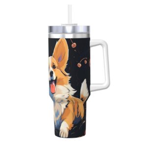 Trinkbecher mit Griff und Strohhalm, vakuumisoliert für Damen und Herren, elegant für Reisen undevents