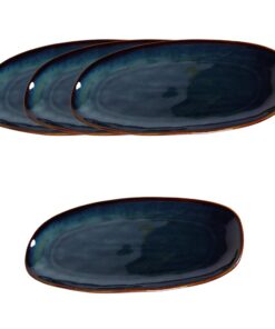 Kadum Geschirrset Meditterran Blau-Grün-Gold (4x Serviertellerchen 27 cm) Spezial für Essensservieren am Tisch