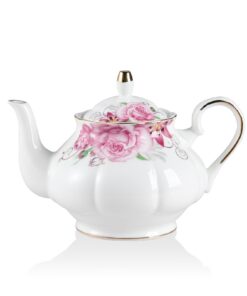 Sweejar Home Porzellan-Teekanne, 850 ml, Vintage-Blumenmuster, Goldrand-Design, Keramik-Teekanne, Frauen und Teeliebhabe