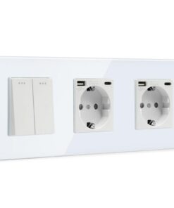 BSEED Lichtschalter Mit Steckdose 2 Fach 1 Weg - Physische Unterputz Wandschalter, Doppel USB Anschluss, 16A Schuko Stec