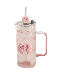 **Trinkgläser mit Deckel und Strohhalm für Eiskaffee und Smoothie Bow Glasbecher 390ml Tumbler** | **Eleganter Dosenfor