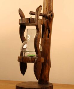 Kinaree Teak Teakwindlicht - Naturbelassen oder Rot - Stehendes oder hängendes Windlicht 2x 15 Watt - Braun gehängt