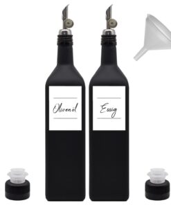 Edelstahl-Ausgießer für Ölflaschen 1000 ml - Oilflasks mit Ausgießer und Wasserfester Etikett - praktisch für Auto ochse