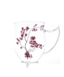 Becher 0,3l Cherry Blossom aus Glas für Büro und Zuhause mit Transparentglas-Spezialfunktion und 4 Farben